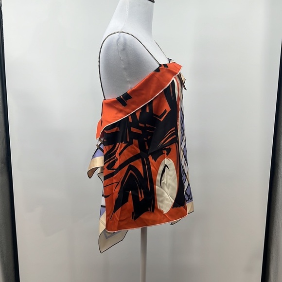 Y2K Fendas Tops Womens 36/S Orange Blue Check Scarf Tank Rhinestones Mixed Media - Picture 6 of 11